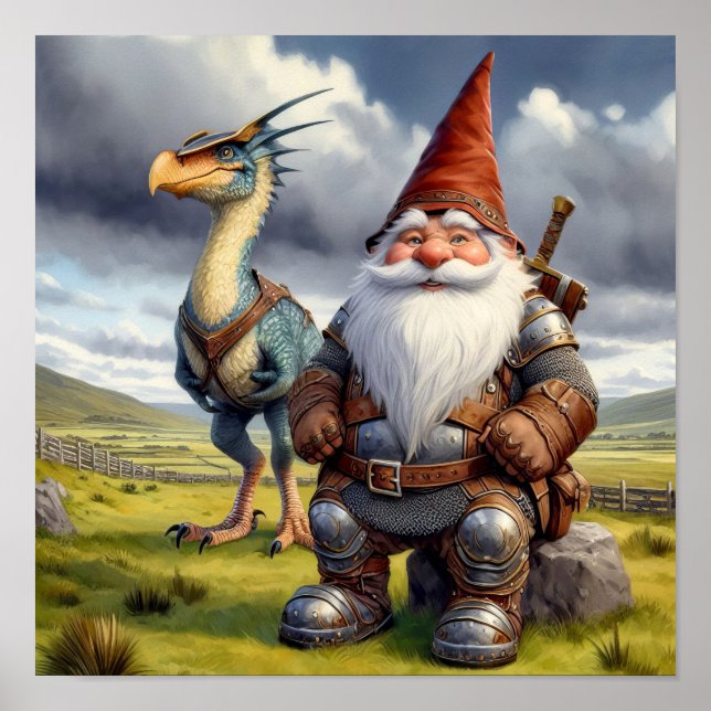 A Gnome Warrior Posing with his Dragon Poster (Front)