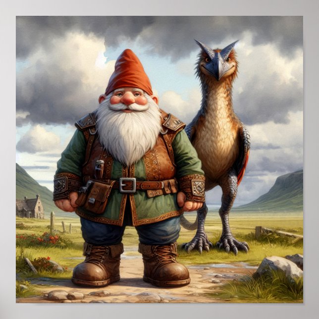 A Gnome Warrior Posing with his Dragon Poster (Front)