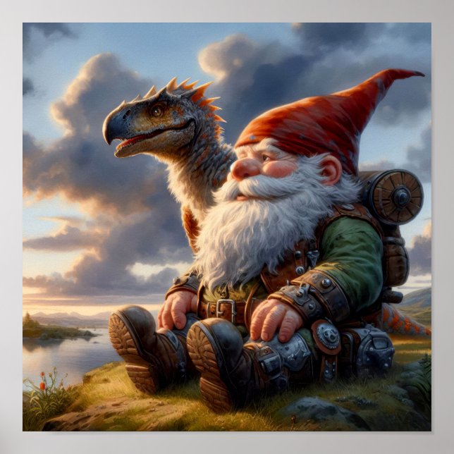 A Gnome Warrior Resting with his Dragon Poster (Front)