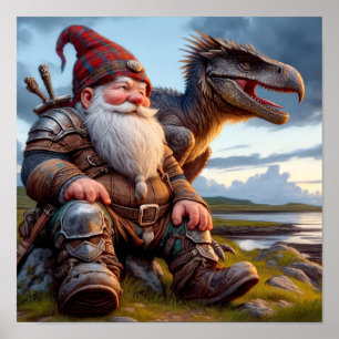 A Gnome Warrior Resting with his Dragon Poster