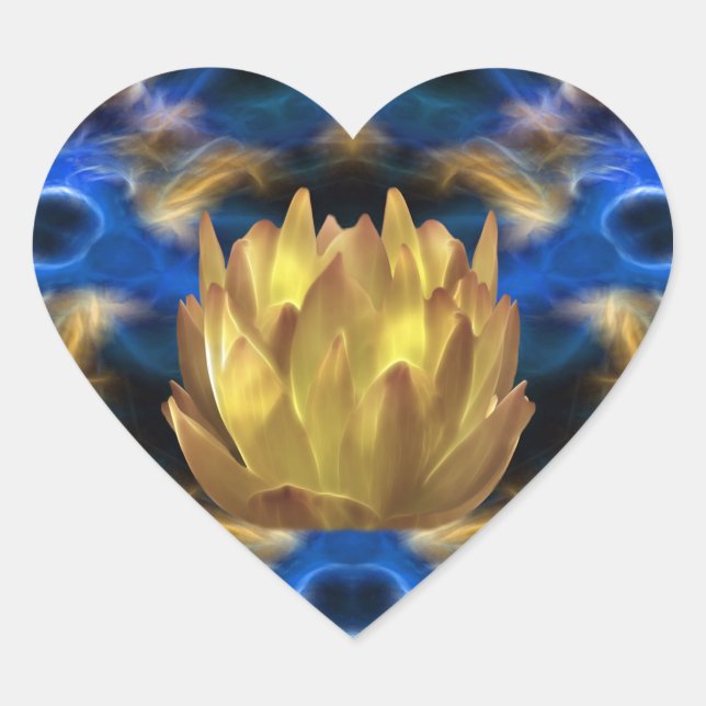 A gold lotus flower and reflections heart sticker (Front)
