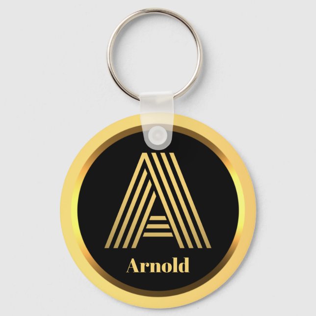A Gold Monogrammed Letter Personalised Keychain (Front)
