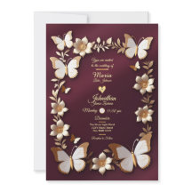 A Golden and burgundy Wedding invitation card 