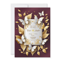 A Golden and Burgundy Wedding invitation card 