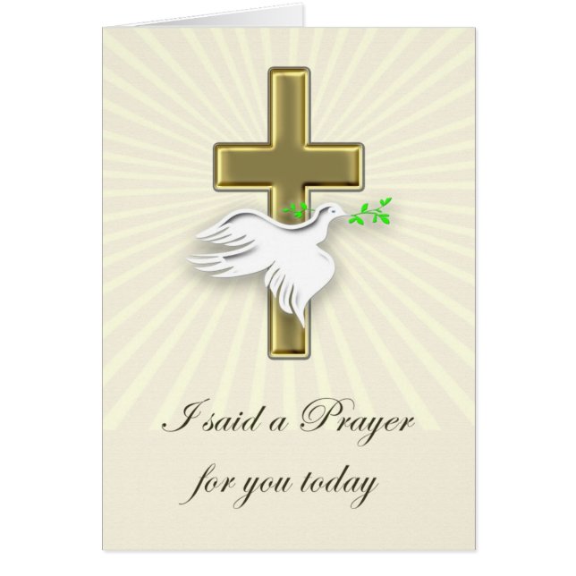 A Golden cross with a white dove prayer card (Front)