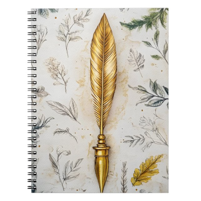 A golden feather or a fancy fountain pen. notebook (Front)