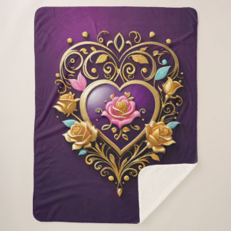 A golden heart with intricate filigree  sherpa blanket