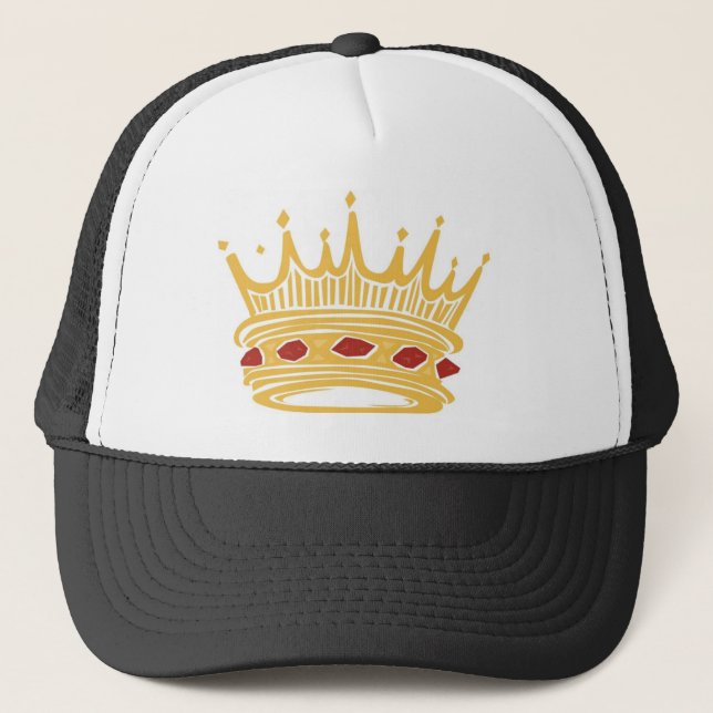 A Golden King's Crown With Jewels Trucker Hat (Front)