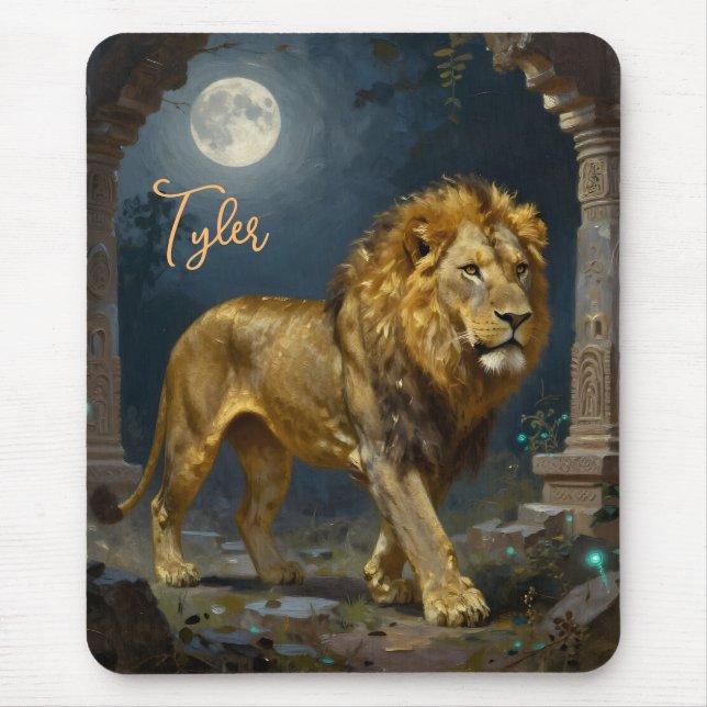 A Golden Lion Strolling under the Moon Personalize Mouse Pad (Front)