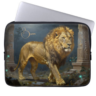 A Golden Lion Strolling under the Moonlight  Laptop Sleeve