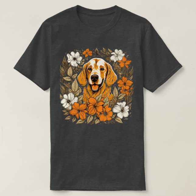 A Golden Retriever surrounded with Lilies illustra T-Shirt (Design Front)