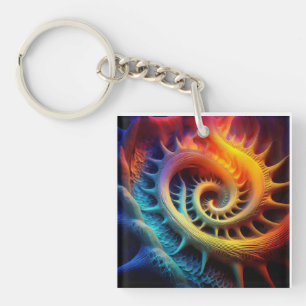 A Golden Spiked mandelbrot Set Fractal Key Ring