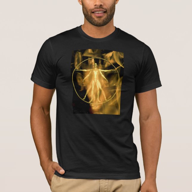 A golden Vetruvian Man T-Shirt (Front)