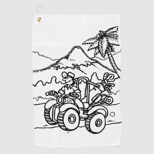 A Golfer playing golf with his four wheeler Golf Towel (Front)