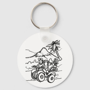 A Golfer playing golf with his four wheeler Key Ring