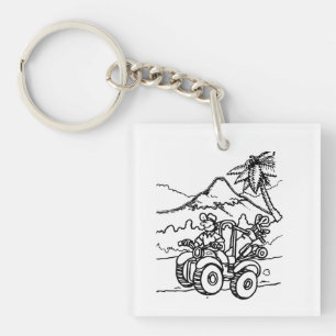 A Golfer playing golf with his four wheeler Key Ring