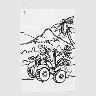 A Golfer playing golf with his four wheeler Towel