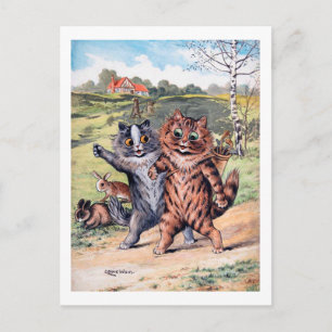 A Golfing Match, Louis Wain Postcard