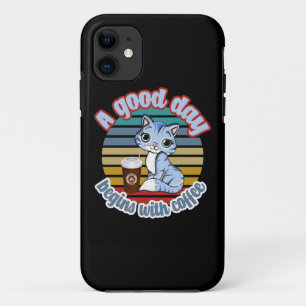 A Good Day Begins With Coffee Cat Loves Coffee iPhone 11 Case