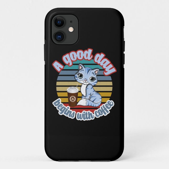 A Good Day Begins With Coffee | Cat Loves Coffee Case-Mate iPhone Case (Back)