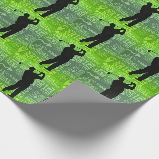 A Good Day Male Golfer Theme in Green Wrapping Paper (Corner)