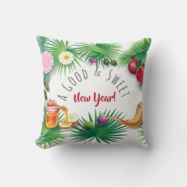A Good & Sweet New Year! Holiday Rosh Hashanah Cushion (Front)