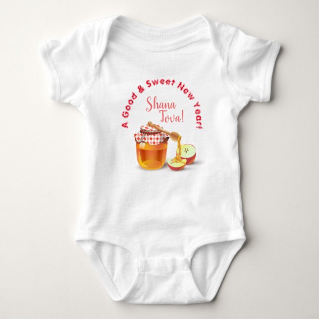 A Good & Sweet New Year! Honey & Apple Shana Tova Baby Bodysuit (Front)