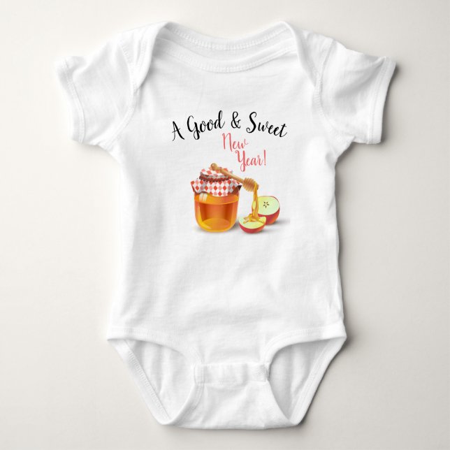 A Good & Sweet New Year! Honey & Apple Shana Tova Baby Bodysuit (Front)