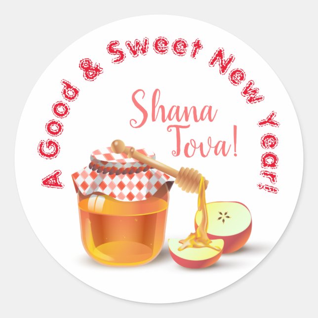A Good & Sweet New Year! Honey & Apple Shana Tova Classic Round Sticker (Front)