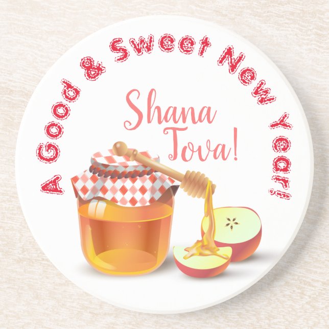 A Good & Sweet New Year! Honey & Apple Shana Tova Coaster (Front)