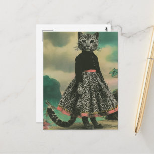 A gorgeous big cat in a big cat print dress postcard