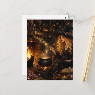 A Gorgeous Magick Witch and her Black Cat Postcard