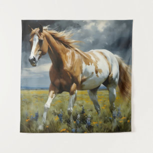 A Gorgeous Pinto Horse in the Meadow Tapestry