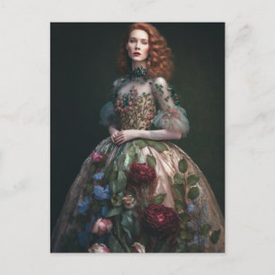 A Gorgeous Woman in Floral Dress AI Generated Art Postcard