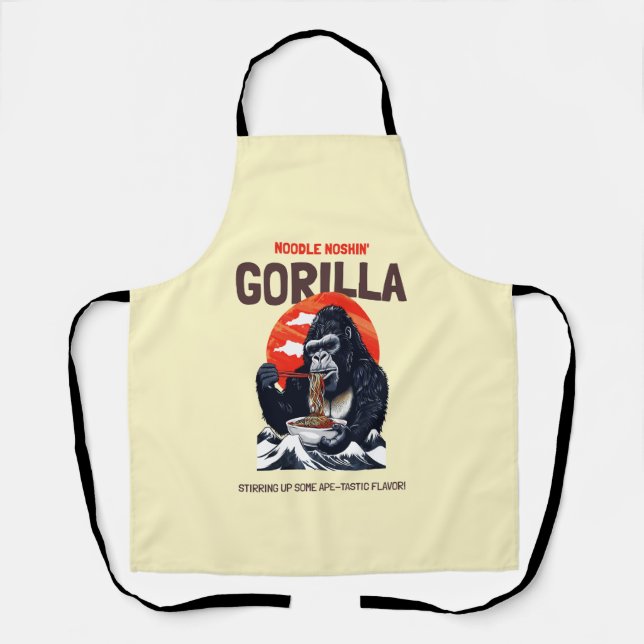 A gorilla eats spaghetti apron (Front)