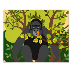 A gorilla mesmerised by a butterfly photo print