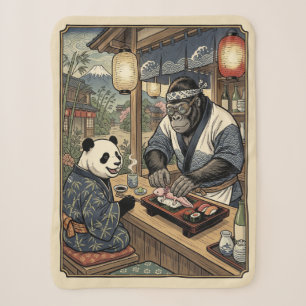 A gorilla who became a sushi chef -Ukiyo-e Style- Sherpa Blanket
