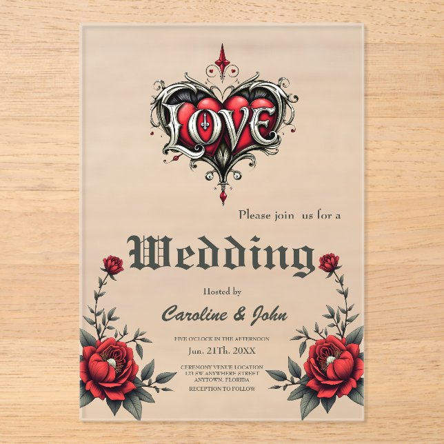 A gothic romance. An ornate, gothic-style  Acrylic Invitations (Front)
