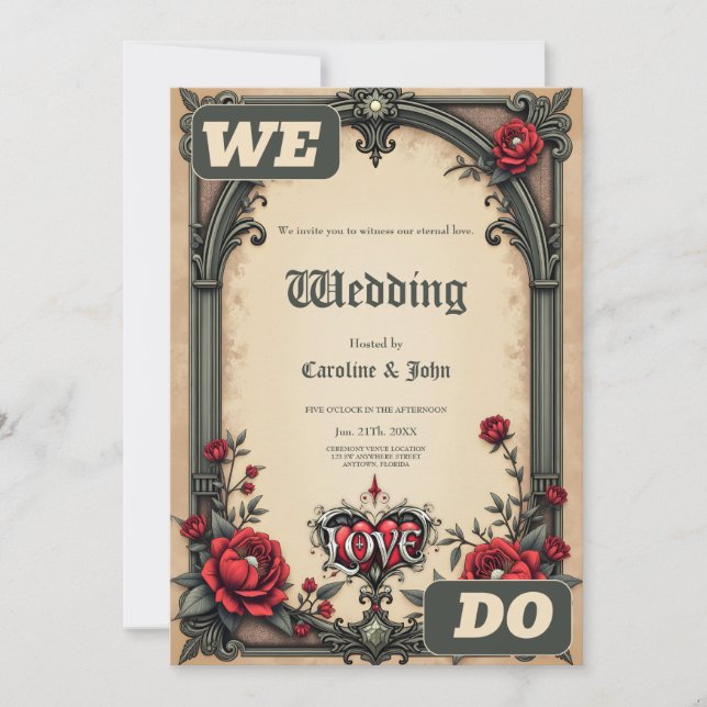 A gothic romance. An ornate, gothic-style  Invitation (Front)