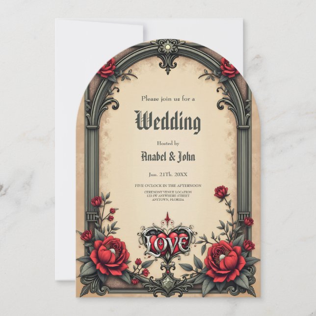 A gothic romance. An ornate, gothic-style Invitation (Front)
