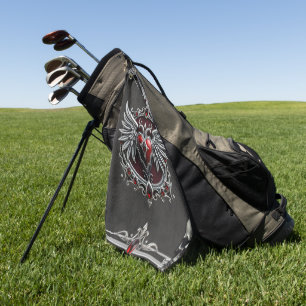 A Gothic symbiosis, elegant haert and skulls Golf Towel