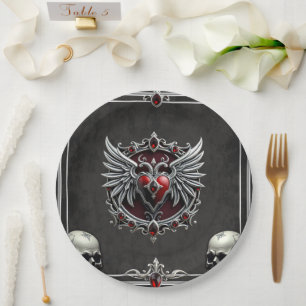 A Gothic symbiosis, elegant haert and skulls. Paper Plate