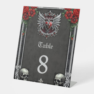 A Gothic symbiosis, elegant haert and skulls. Pedestal Sign