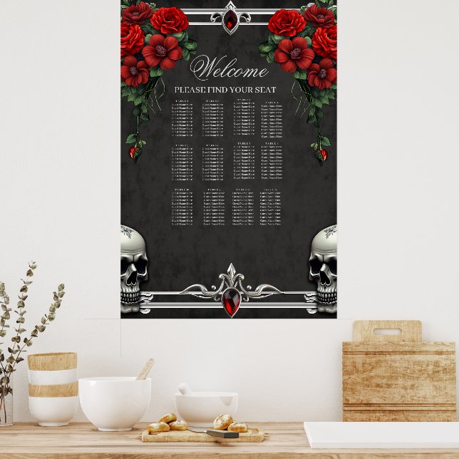 A Gothic symbiosis, elegant haert and skulls. Poster (Kitchen)