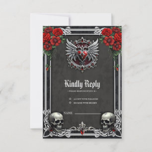 A Gothic symbiosis, elegant haert and skulls. RSVP Card
