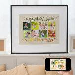 A Grandchilds Laugh Quote 8 Photo Collage Almond Poster<br><div class="desc">Personalised photo poster print for your grandparents. The design features eight of your favourite photos, displayed in square instagram format on a neutral almond colour background. The quote is lettered in ornate calligraphy in olive green and warm shades of yellow thru burnt orange. It reads "a grandchild's laugh is sunshine...</div>