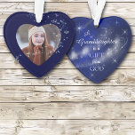 A Granddaughter is a Gift Photo Template Ornament<br><div class="desc">This beautiful Christmas keepsake ornament will always be treasured by your granddaughter. It features a silver star swirl pattern against a deep blue gradient background. In the centre is your customised text in white. It says "A Granddaughter is a GIFT from God. The back of the ornament has a silver...</div>
