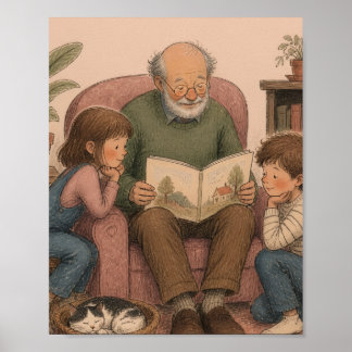 A Grandfather’s Storytime – Vintage Children’s Poster