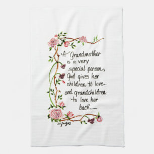 A Grandmother is a Very Special Person text roses Tea Towel