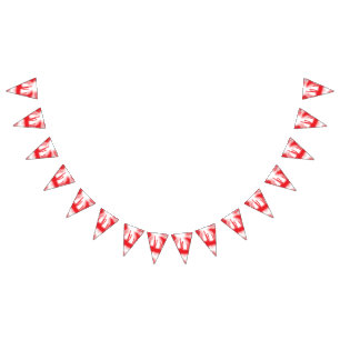 A graphic design featuring bold red and orange sha bunting
